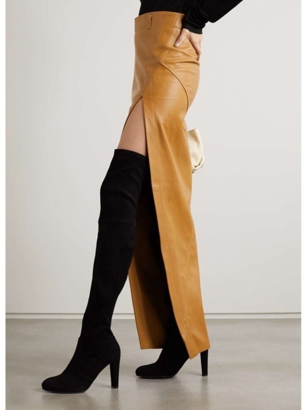 Stuart Weitzman ICONIC Highland stretch-suede over-the-knee black boots shoe 5M